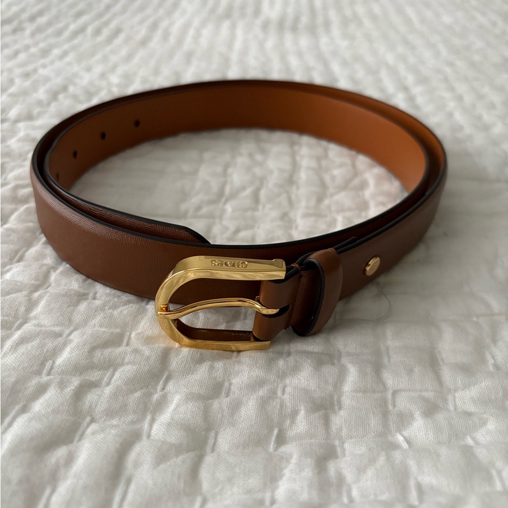 Brown Leather Belt with Gold Buckle